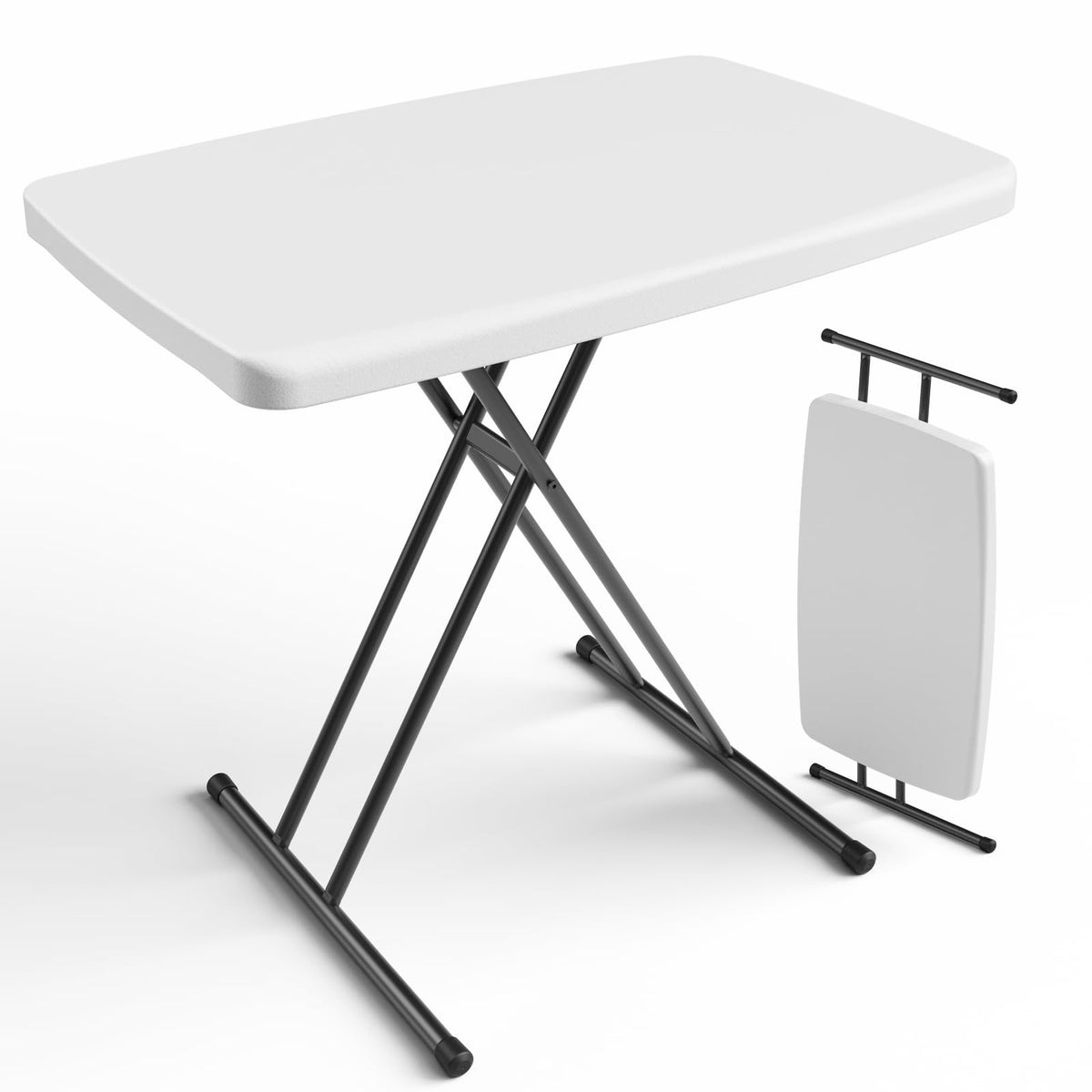 Folding Table 30 Inch Adjustable Height White Granite R231166