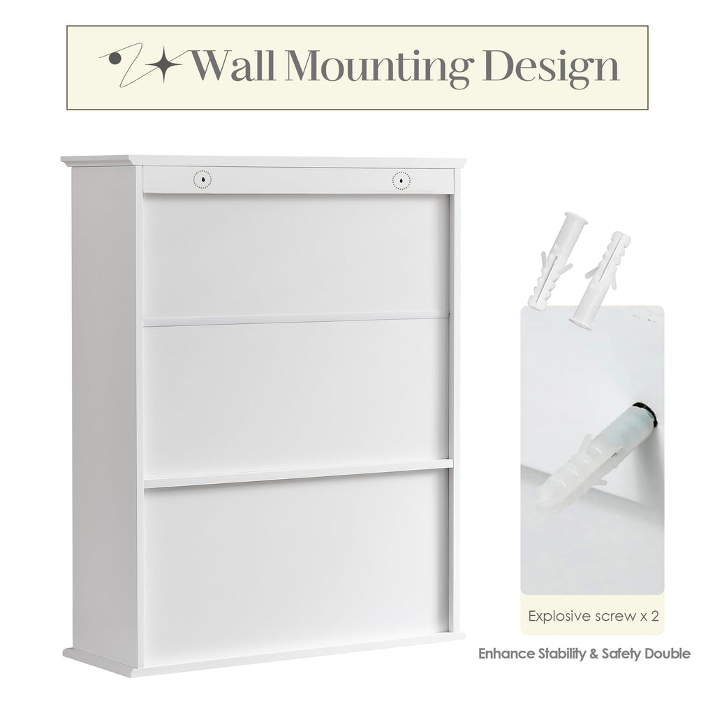 White 30" x 24" Wall Mounted Bathroom Cabinet with Adjustable Shelves O239
