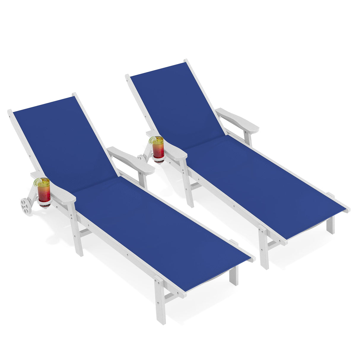 Royal Blue Patio Chaise Lounge Chair Set of 2 with Cup Holder P60145