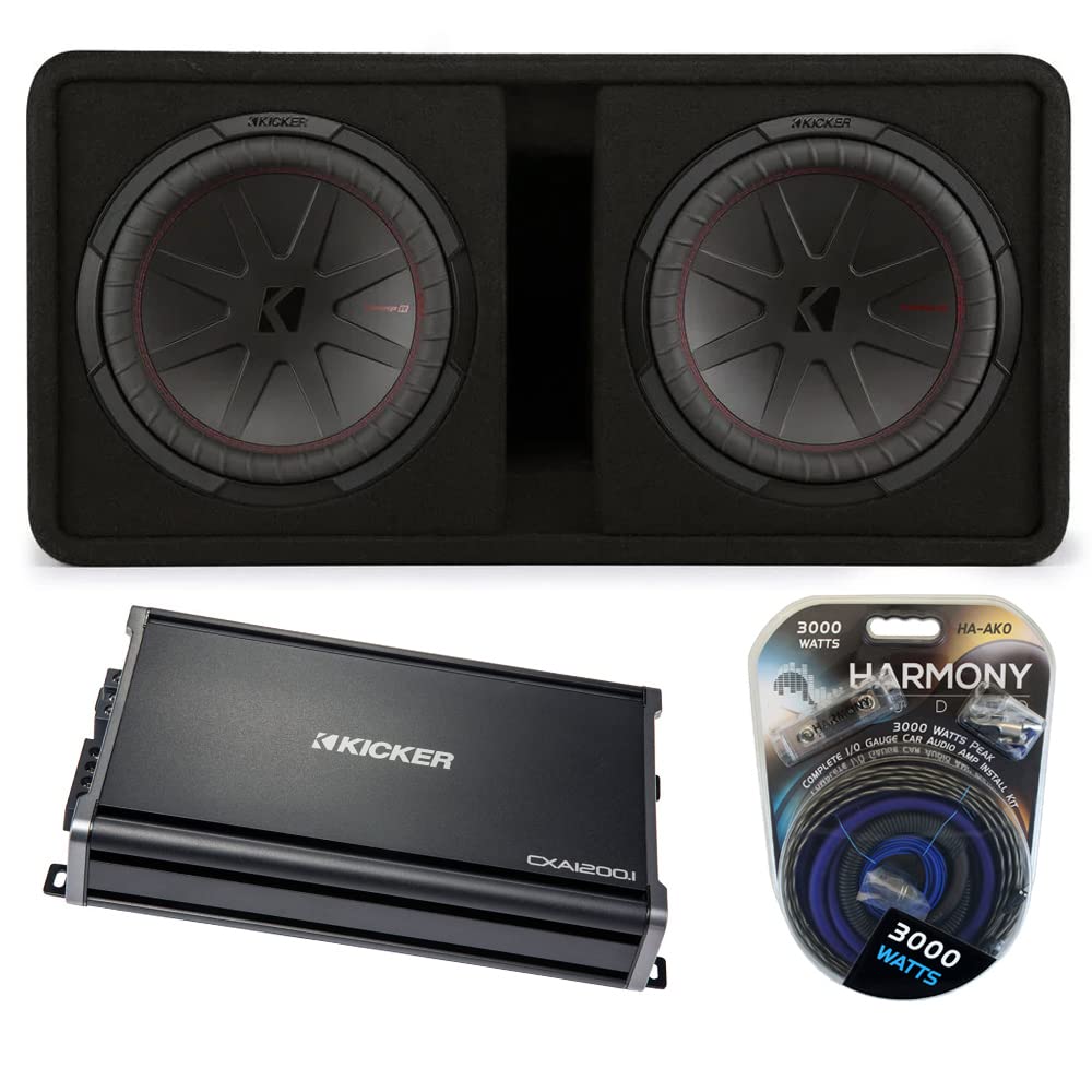 Dual 12" 1000W RMS 2 Ohm Loaded Subwoofer Enclosure & Amp Package V9924