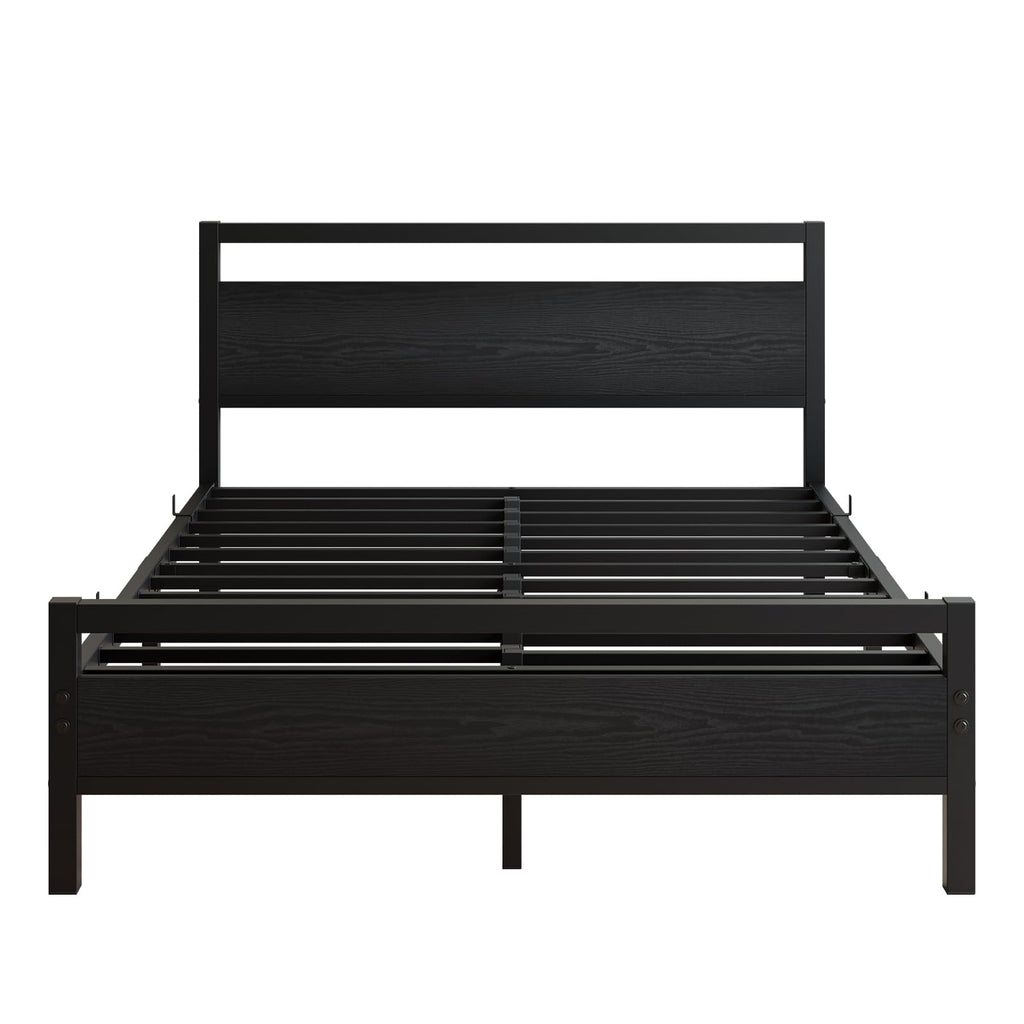 Black Full Size Bed Frame with Wood Headboard and Storage Q418524