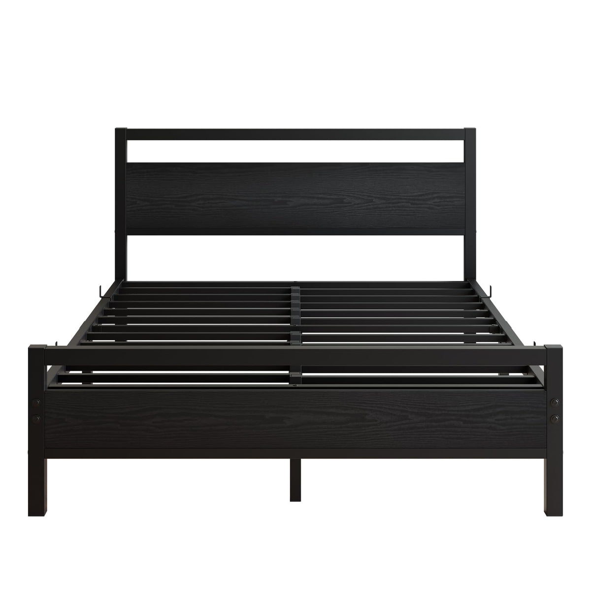 Black Full Size Bed Frame with Wood Headboard and Storage Q418524