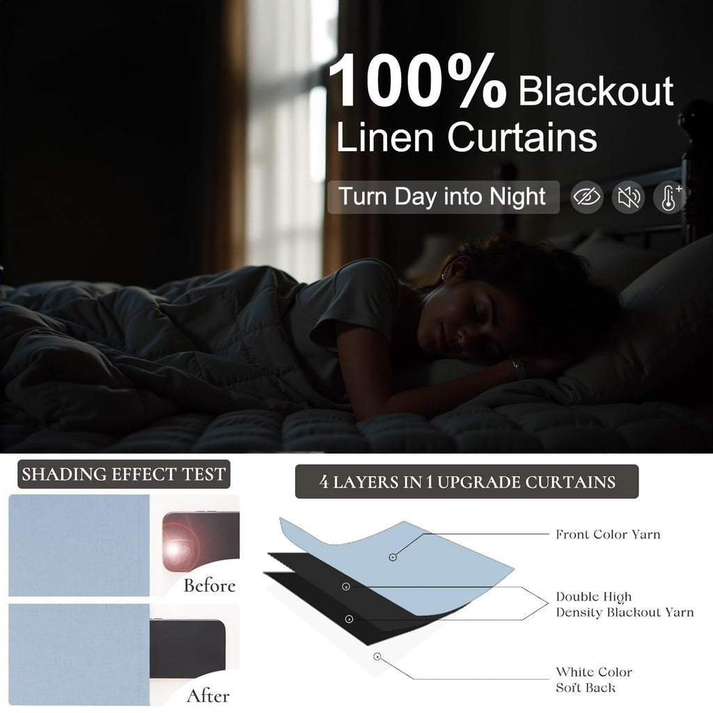 Light Blue Linen 108 Inch 2 Panel Curtain Set F103537