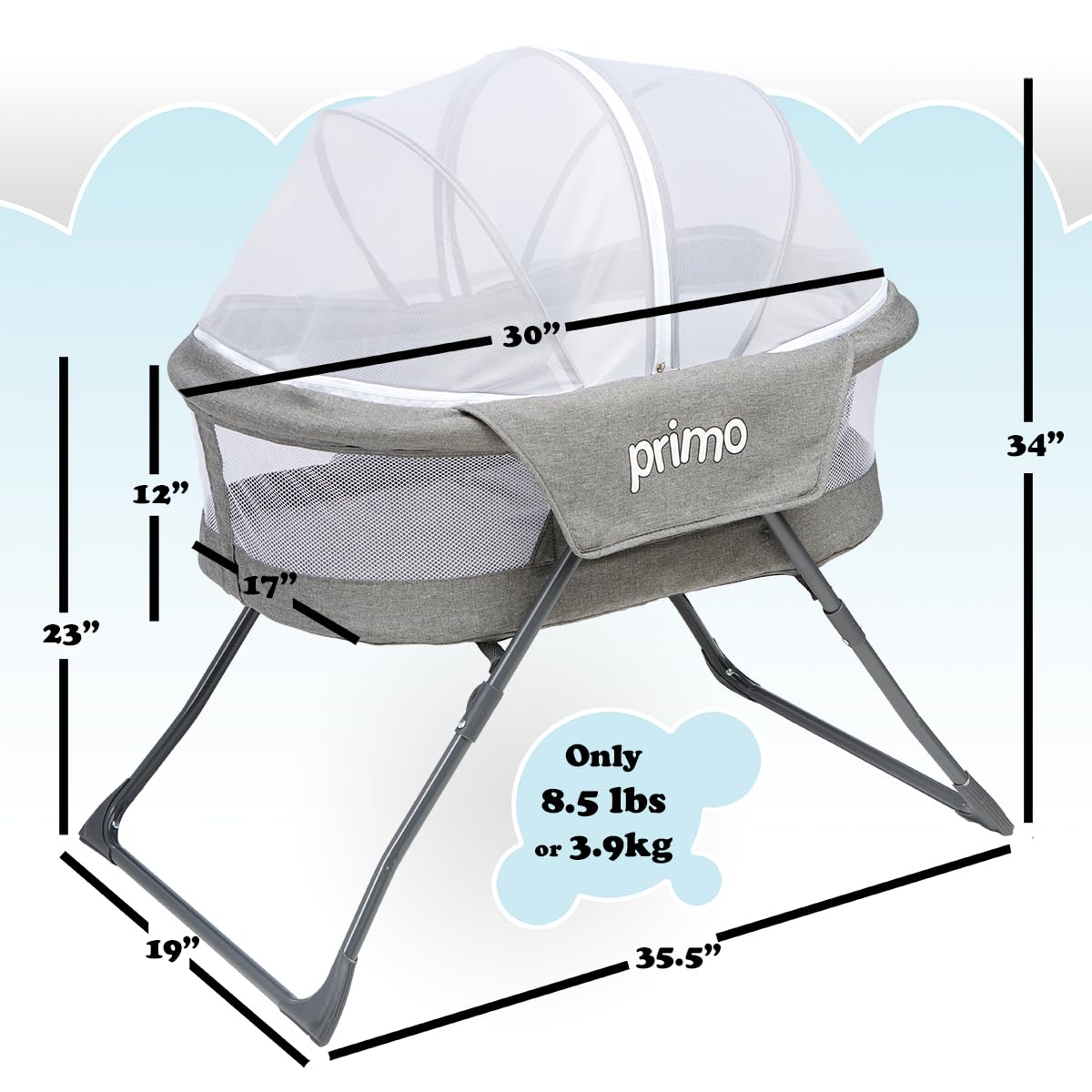 Lightweight Folding Travel Bassinet with Mesh Canopy and Carrying Tote Bag C66805