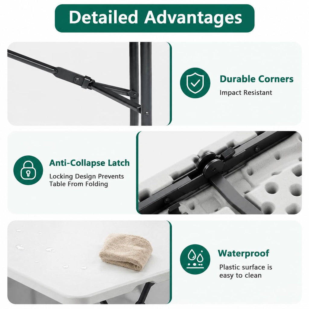 6FT Heavy Duty Plastic Folding Table with Steel Legs P301545
