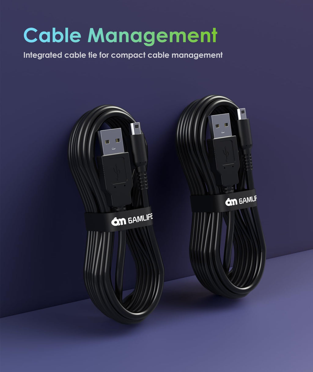 2 Pack 4FT USB Charging Cable for 3DS 2DS DSi Black S3365