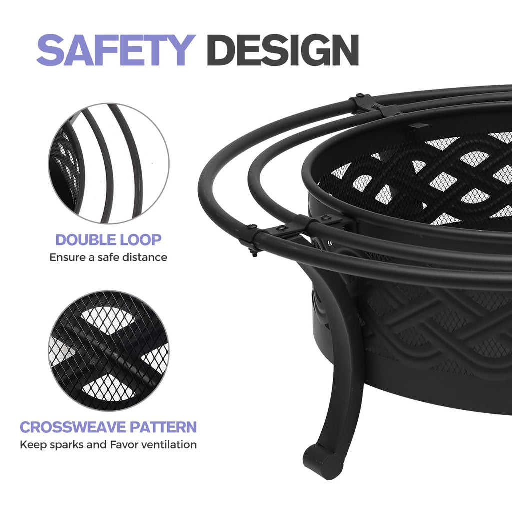 36 Inch Outdoor Fire Pit with Spark Screen Black E13474