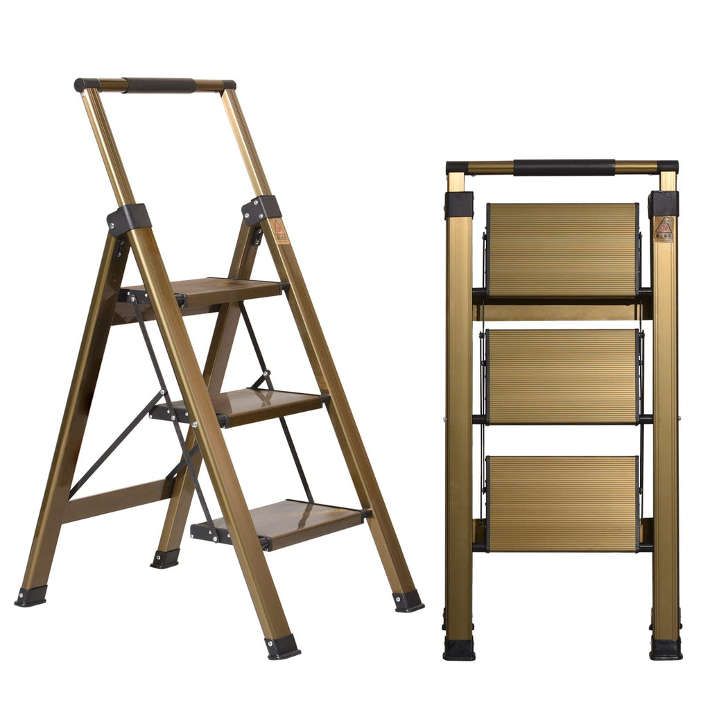 3 Step Aluminum Step Stool with Retractable Handrail R259862