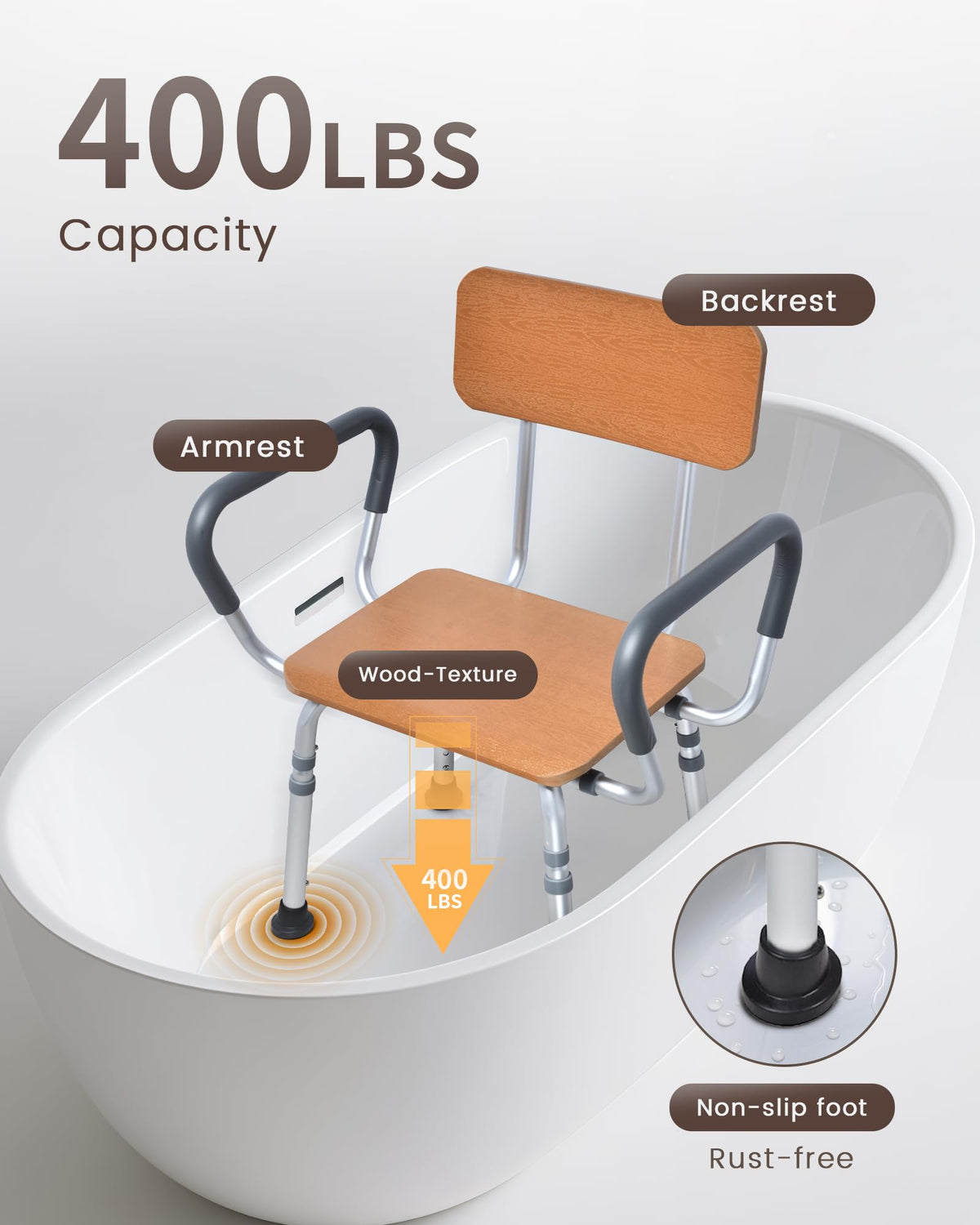 Height Adjustable Shower Chair with Arms and Back L4697