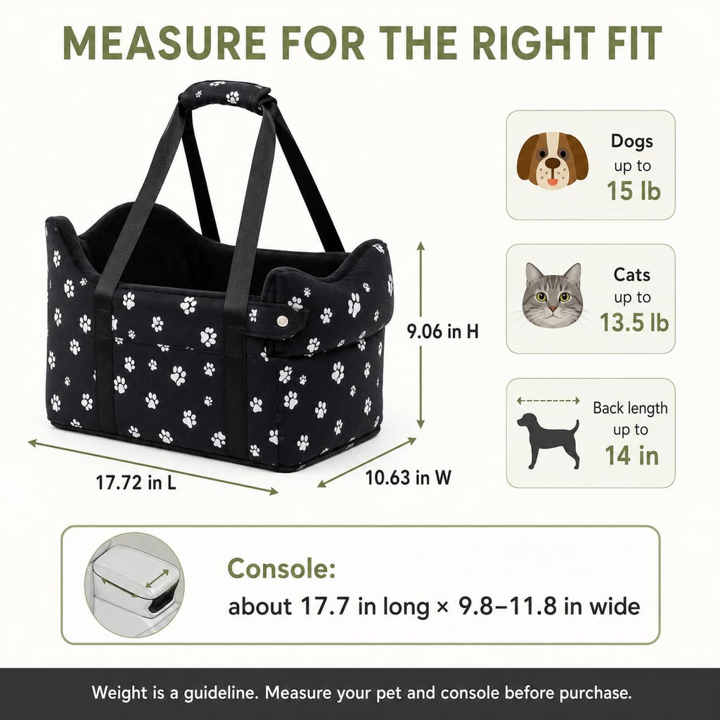 Center Console Dog Car Seat for Small Dogs Under 15 lbs Black D7469