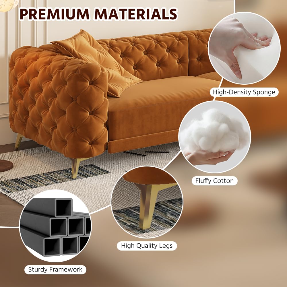 Orange Velvet 3 in 1 Convertible Sleeper Sofa V7939