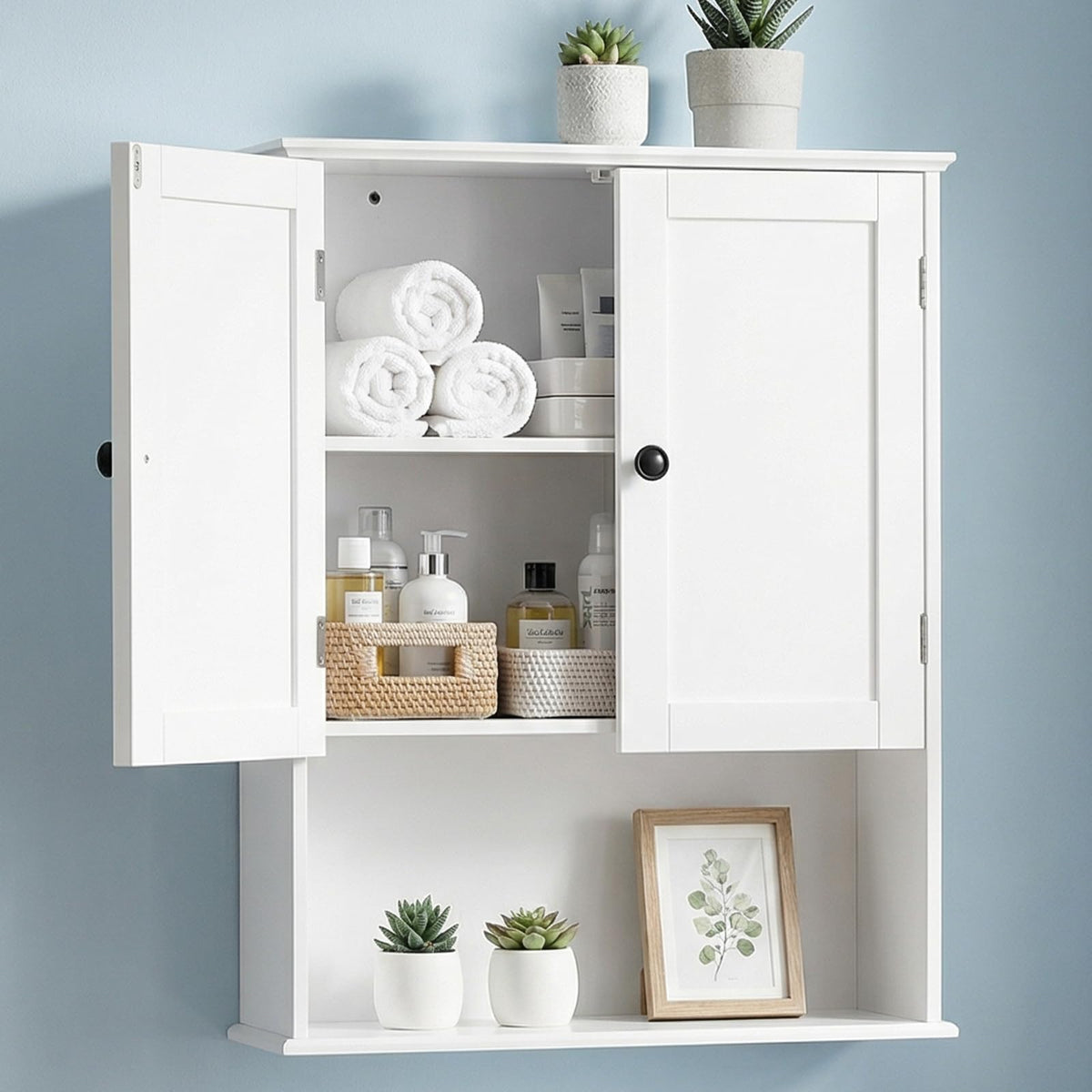 White 30" x 24" Wall Mounted Bathroom Cabinet with Adjustable Shelves O239
