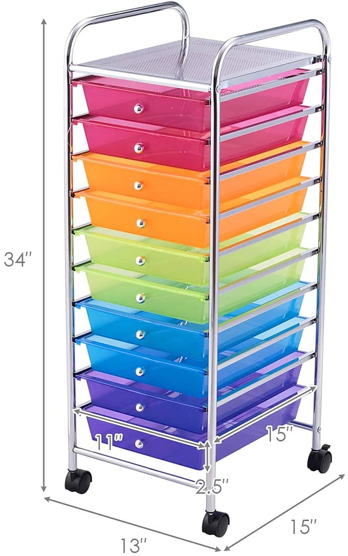 10 Drawer Rolling Storage Cart with Lockable Wheels Y5782