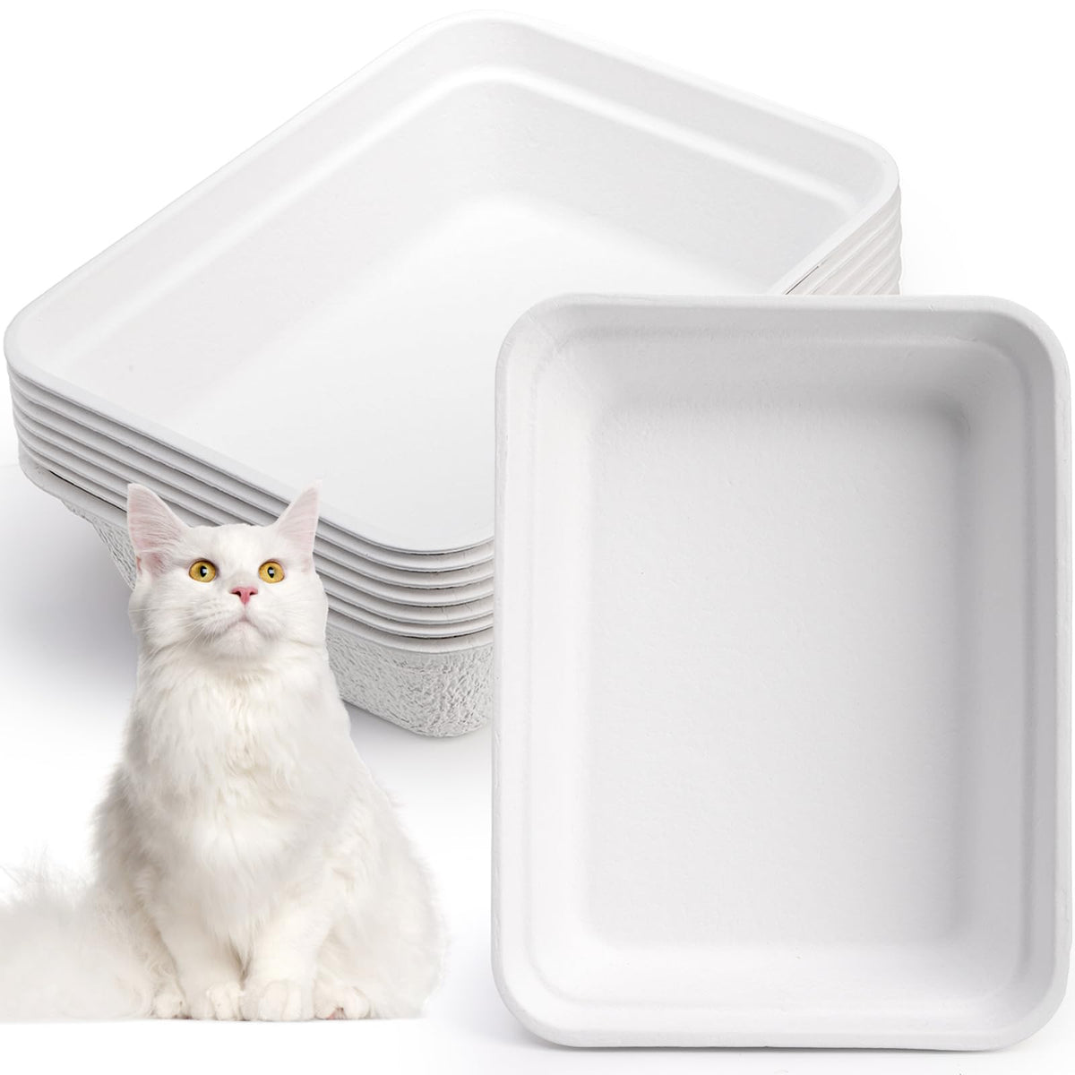 8 Pack White Cardboard Disposable Cat Litter Boxes D1935