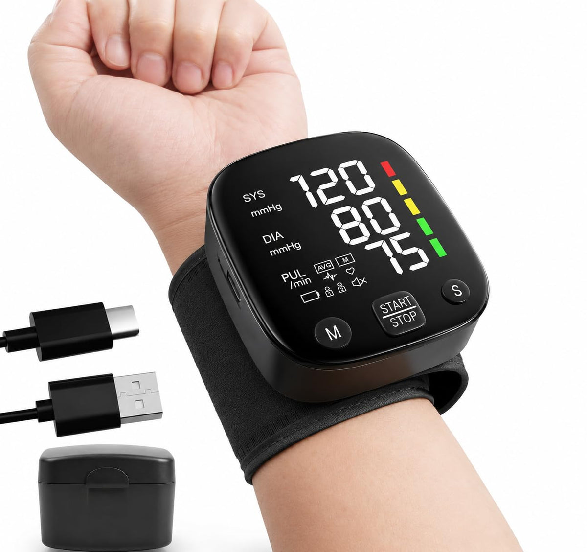 Wrist Blood Pressure Monitor LED Display 2x99 Memory Type-C Rechargeable R404