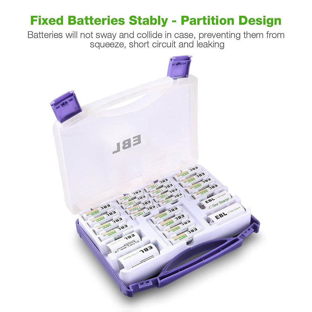Purple Battery Box with 12 AA Batteries, 8 AAA Batteries, C Adapters, D Adapters W8594