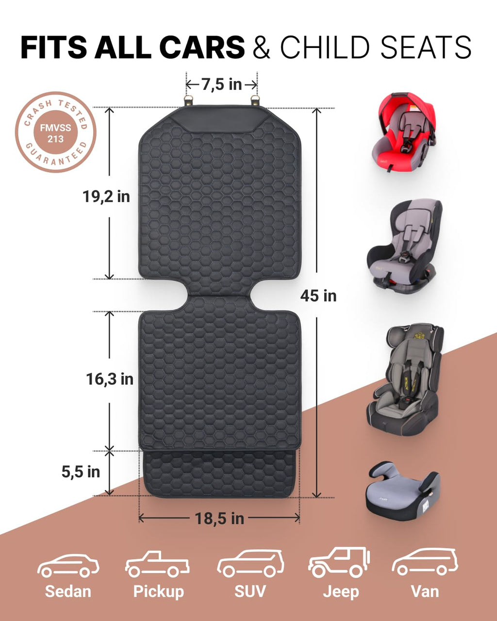 Black-Brown Backless Booster Seat with Latch, Leather Seat Protector & Kick Mat Set O735459