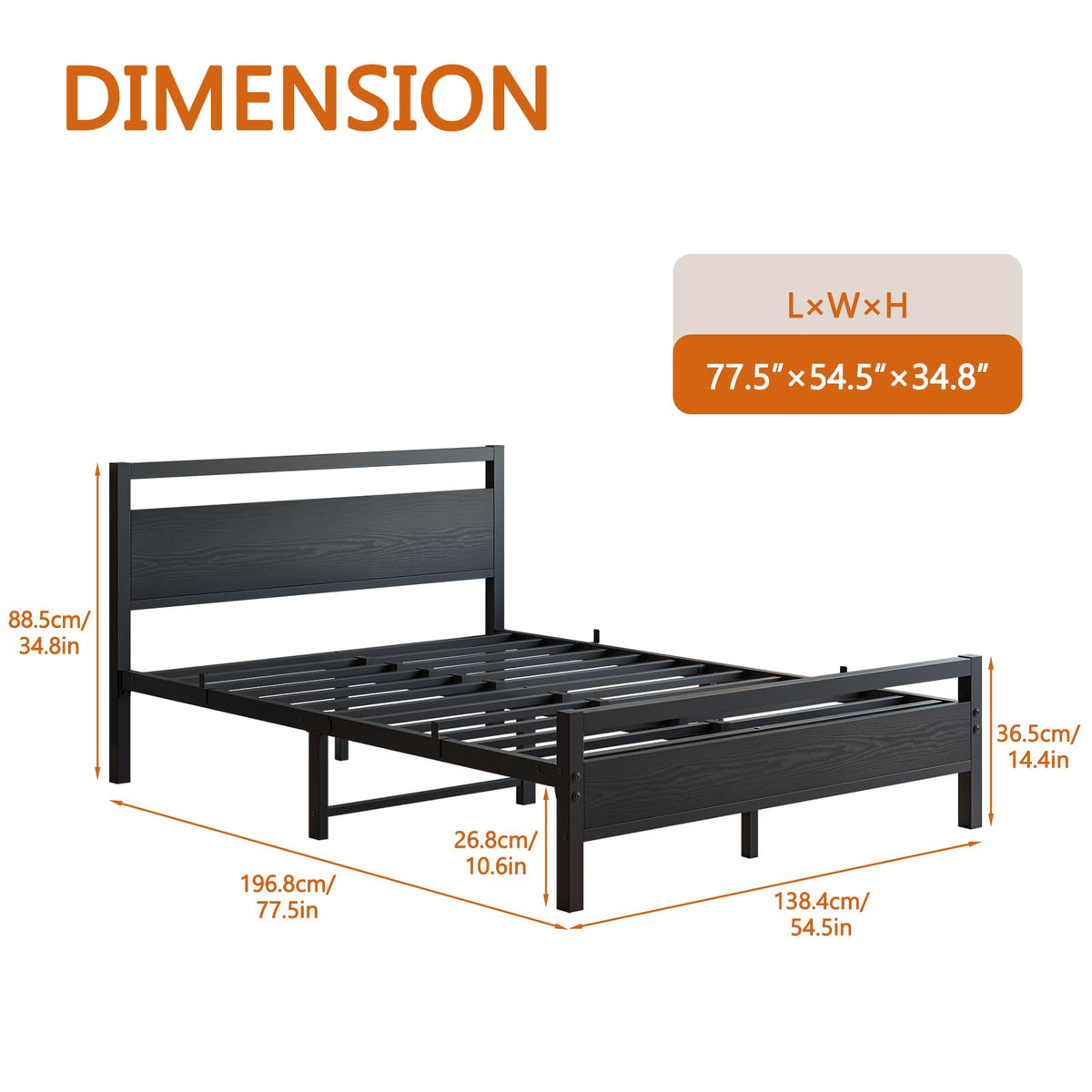 Black Full Size Bed Frame with Wood Headboard and Storage Q418524