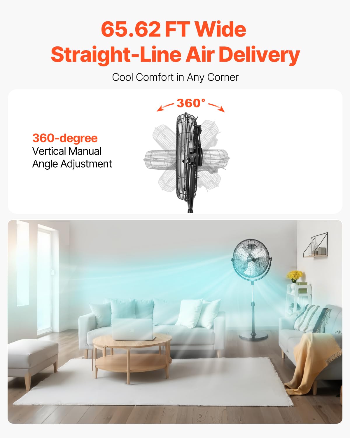 20 Inch 3 Speed Adjustable Height Pedestal Fan L39428