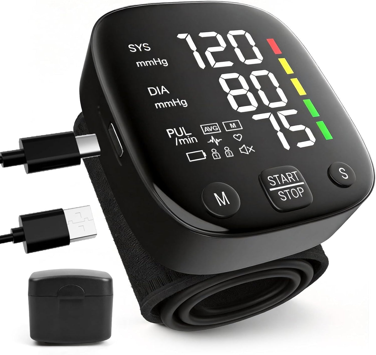 Wrist Blood Pressure Monitor LED Display 2x99 Memory Type-C Rechargeable R404