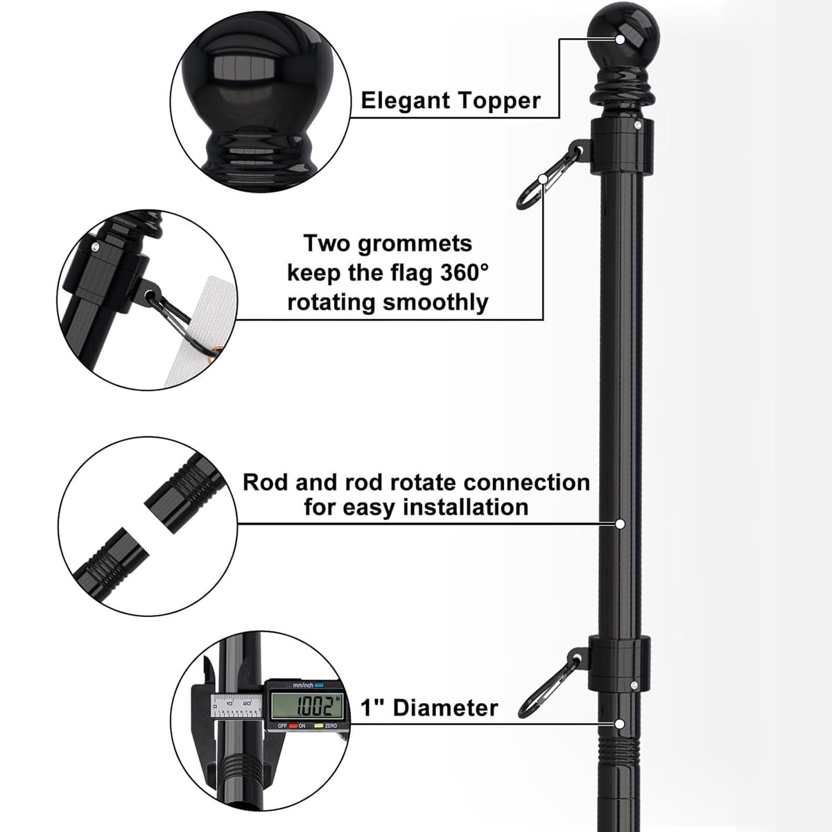 5FT Stainless Steel Flag Pole with Holder O82737