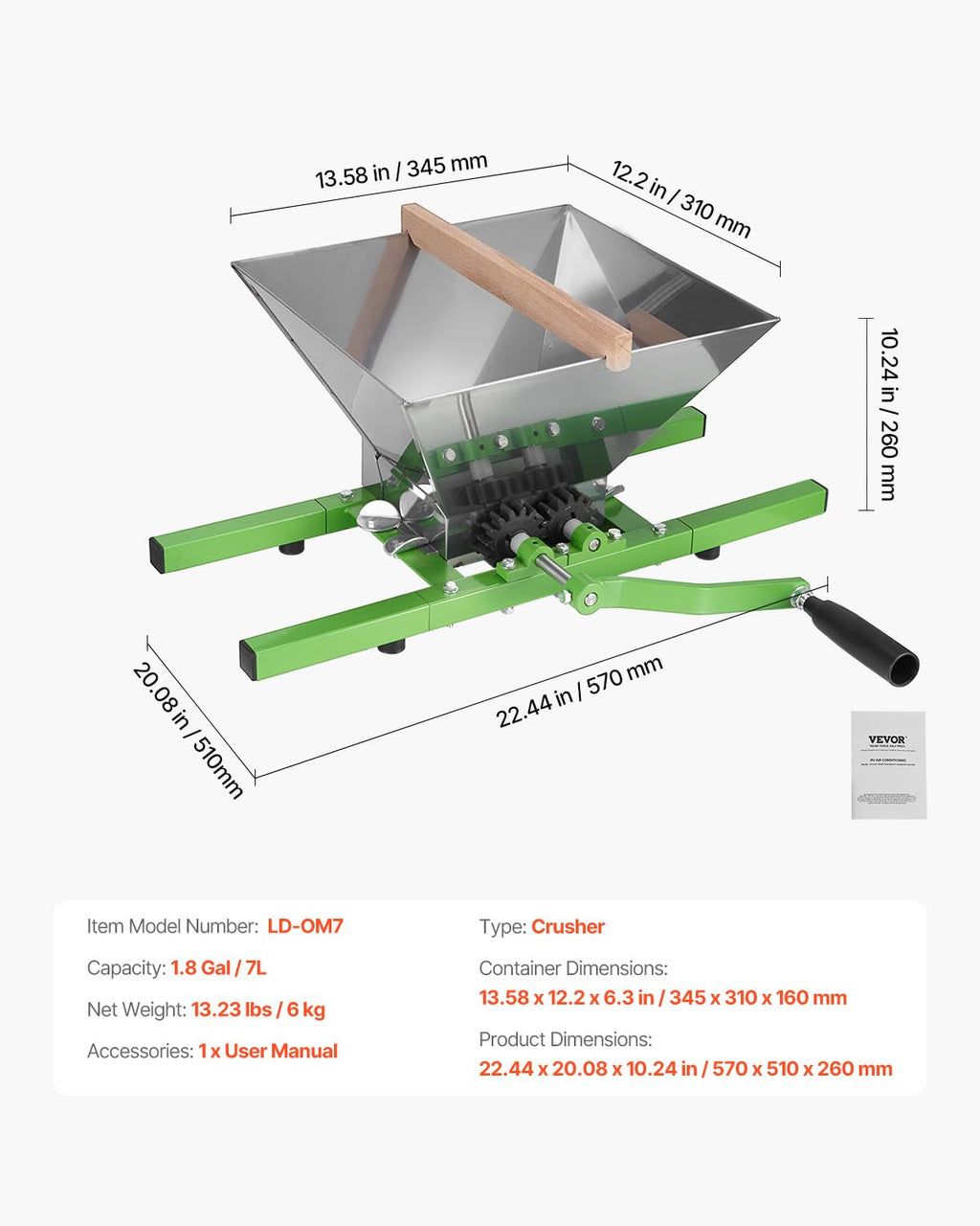 7L Stainless Steel Manual Fruit Crusher Z949241