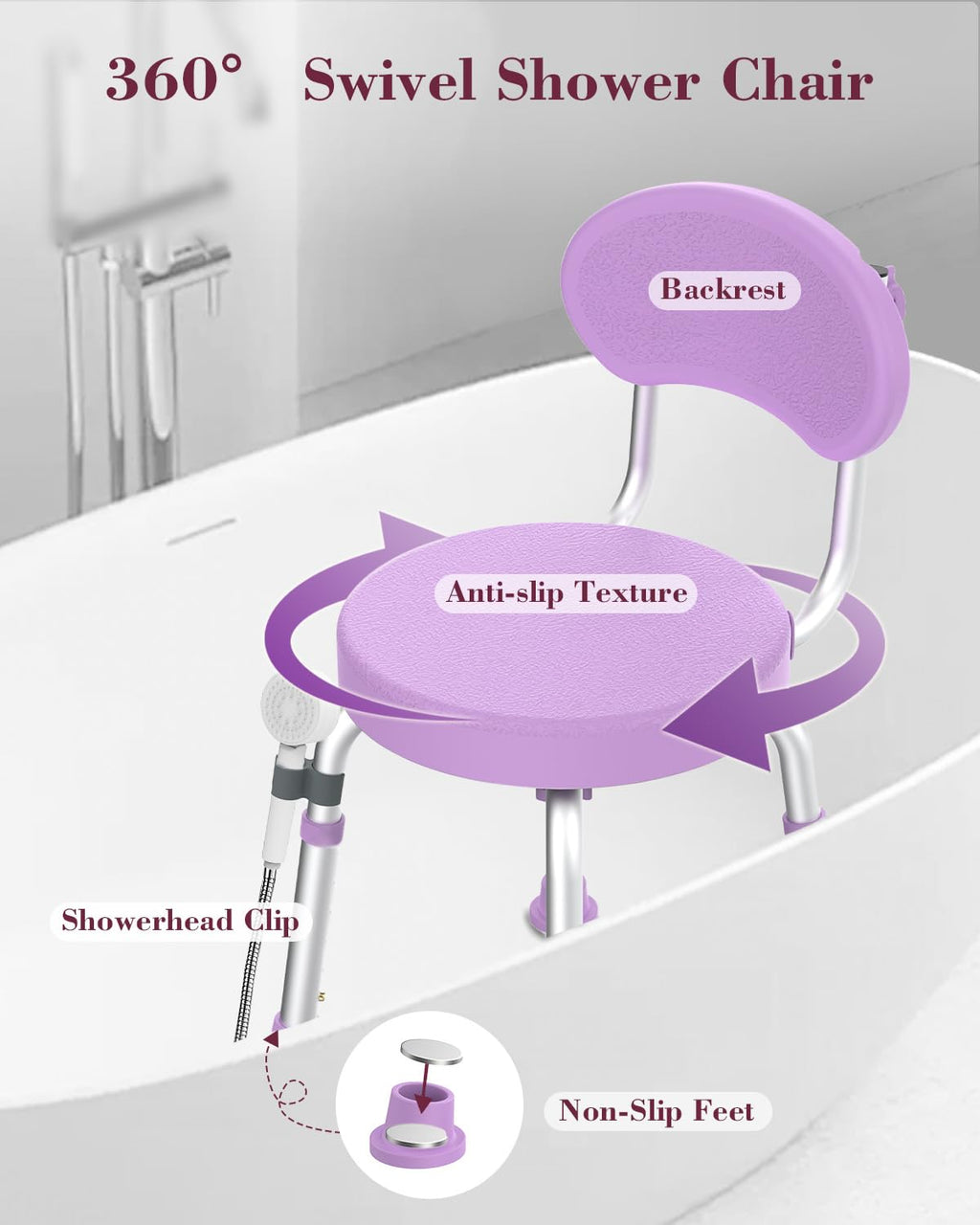 Swivel Shower Chair with Backrest Z69672