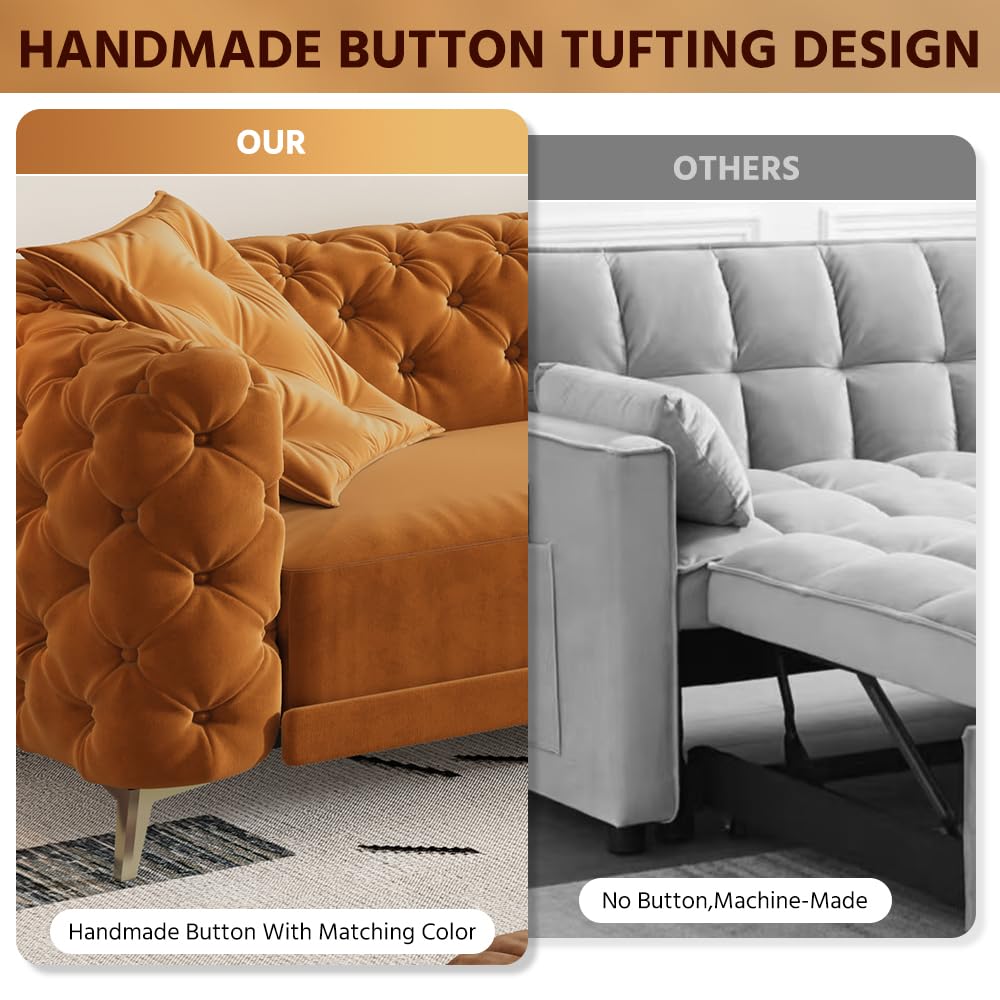Orange Velvet 3 in 1 Convertible Sleeper Sofa V7939
