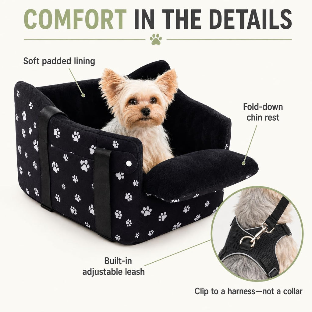 Center Console Dog Car Seat for Small Dogs Under 15 lbs Black D7469