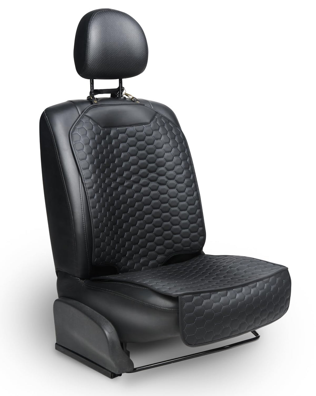 Black-Brown Backless Booster Seat with Latch, Leather Seat Protector & Kick Mat Set O735459