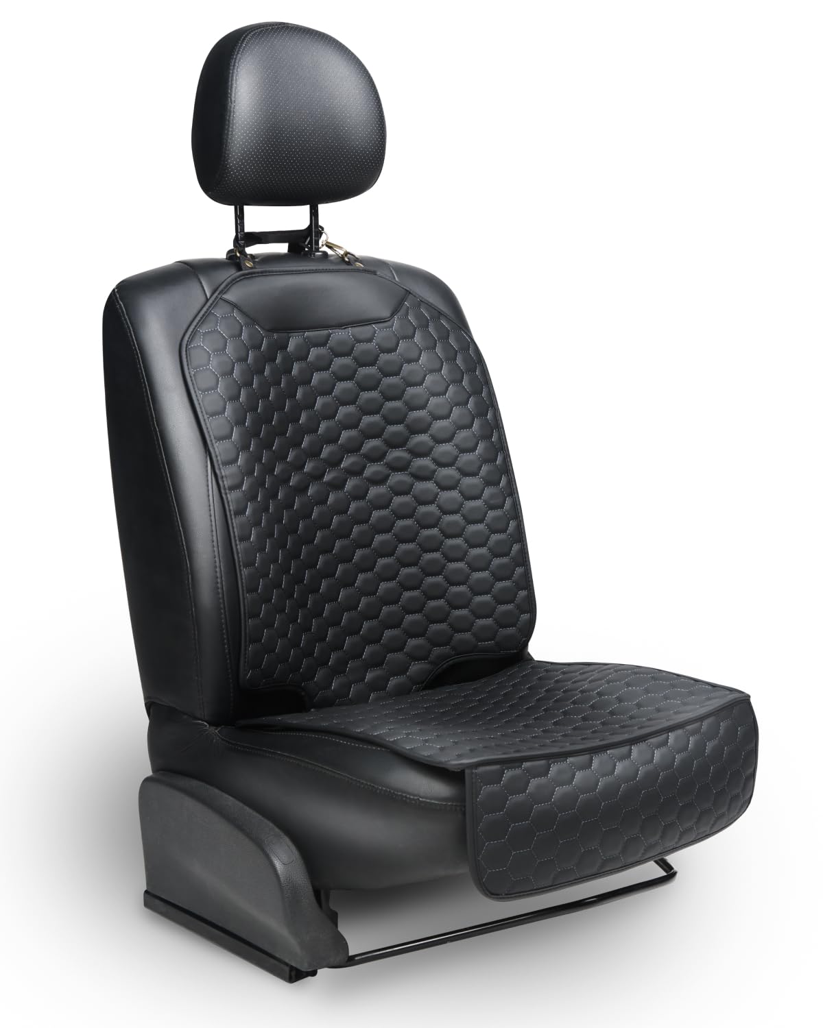 Black-Brown Backless Booster Seat with Latch, Leather Seat Protector & Kick Mat Set O735459