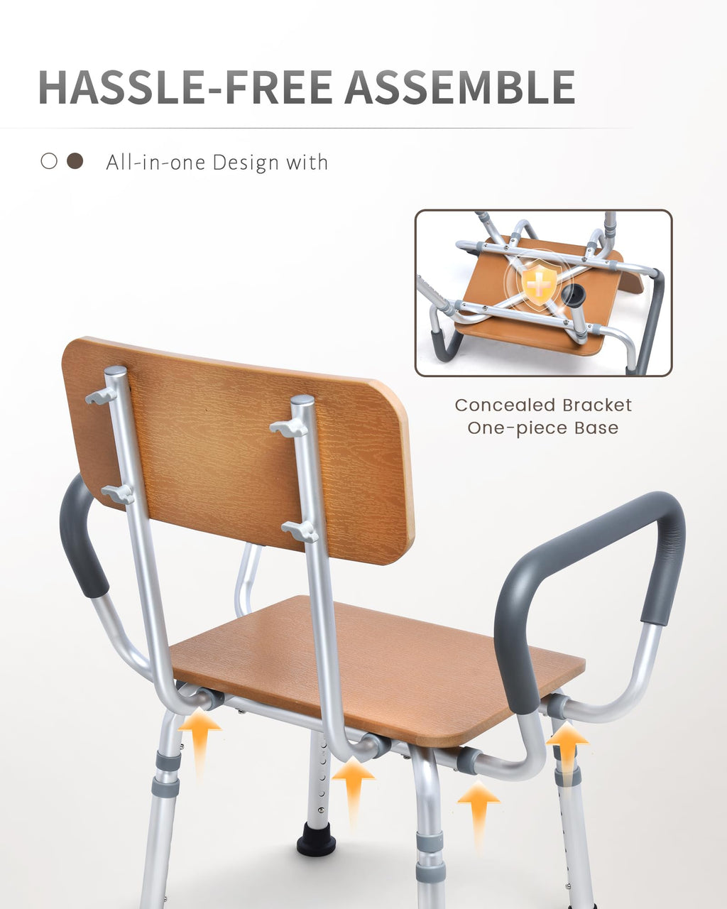Height Adjustable Shower Chair with Arms and Back L4697