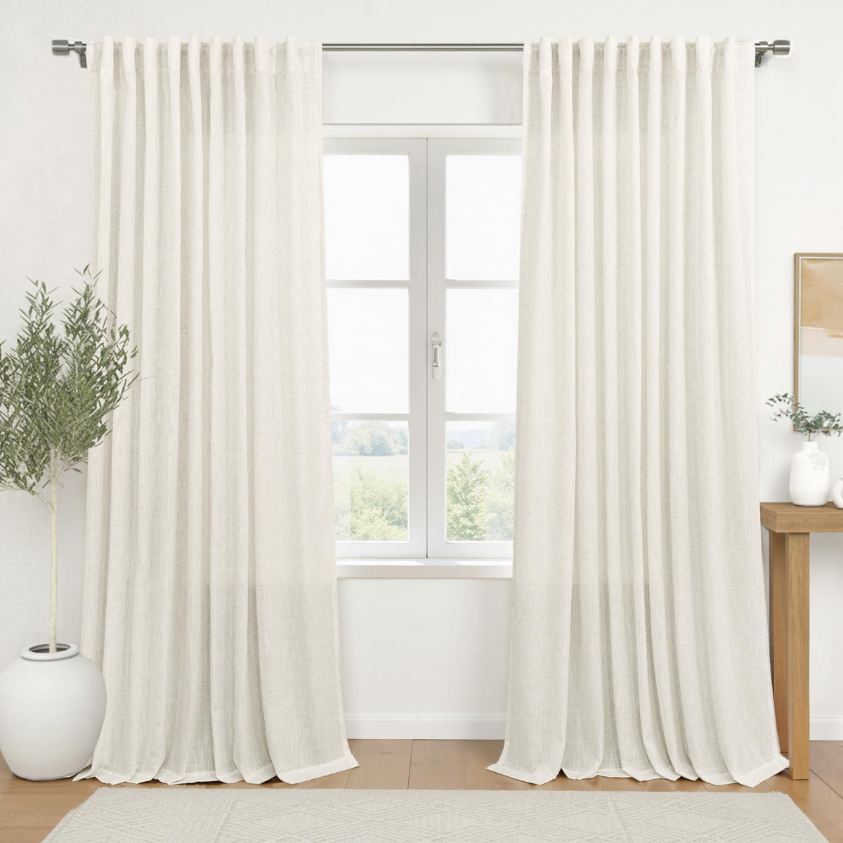 72 Inch Wide Linen Sheer Curtains, 84 Inch Long, 2 Panels Set Y765327