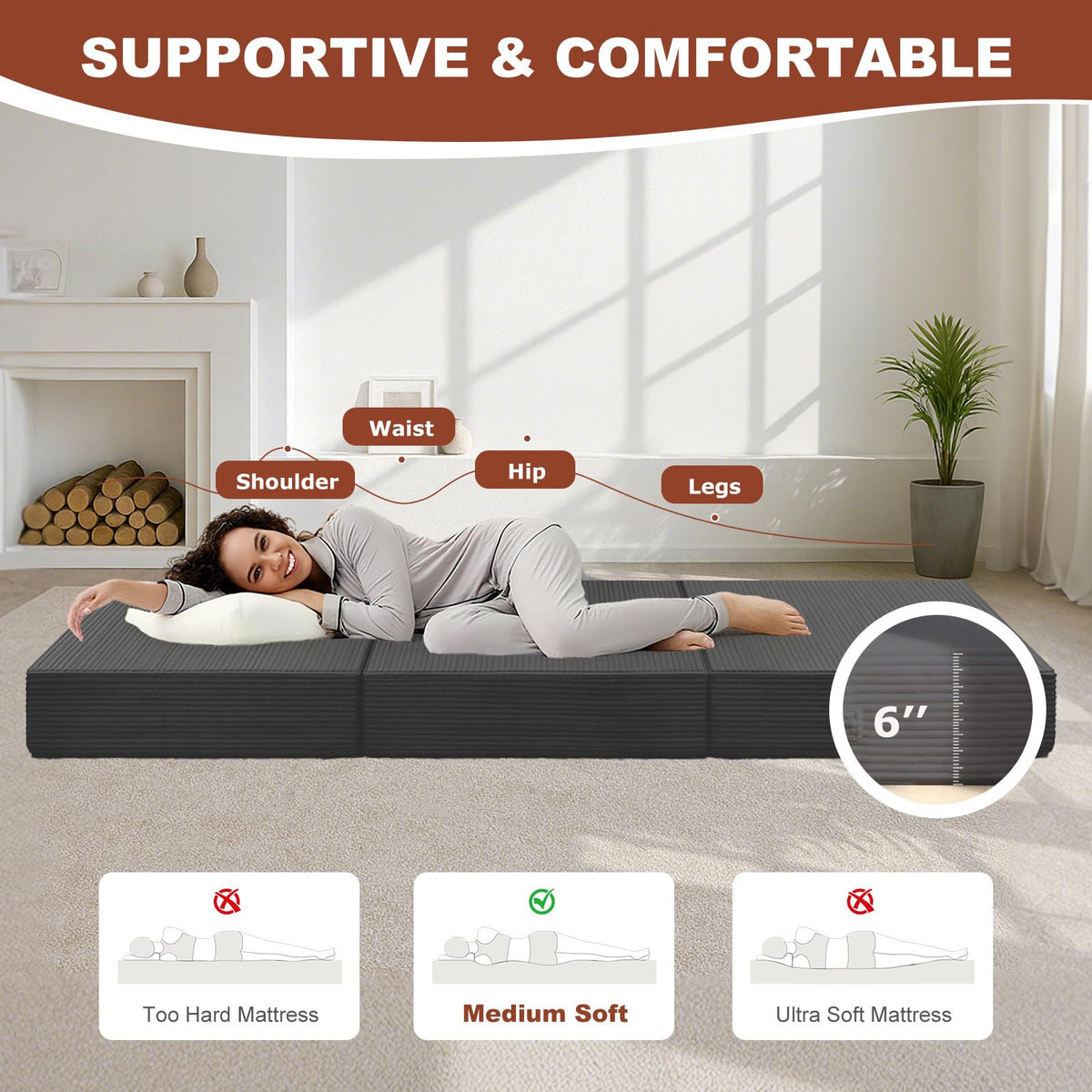 6-Inch Tri-Fold Foldable Mattress T998