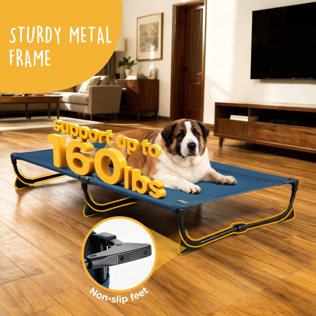 Large Elevated Dog Cot with Non-Slip Feet, Dark Blue R322