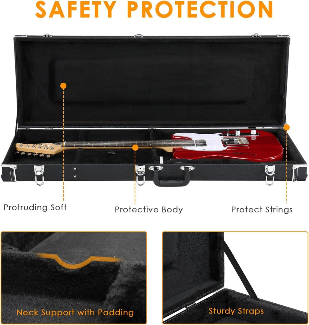 39-Inch Electric Guitar Hard Case with Thickened Padding, Black W20594