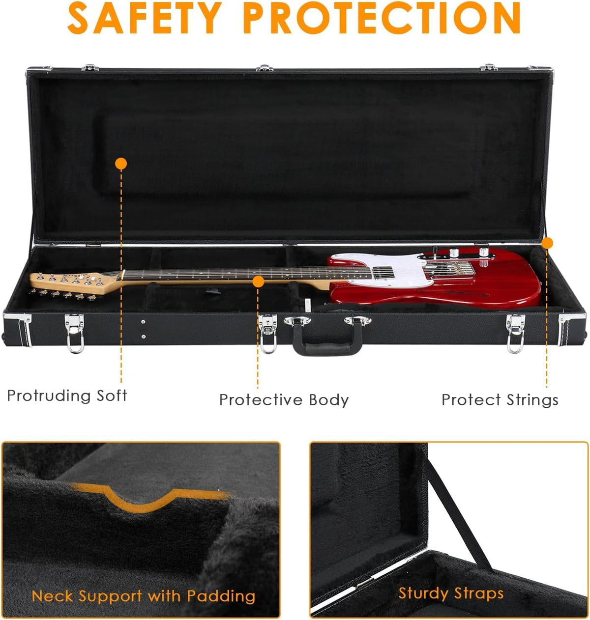 39-Inch Electric Guitar Hard Case with Thickened Padding, Black W20594