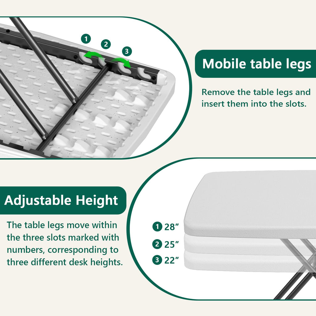 Folding Table 30 Inch Adjustable Height White Granite R231166