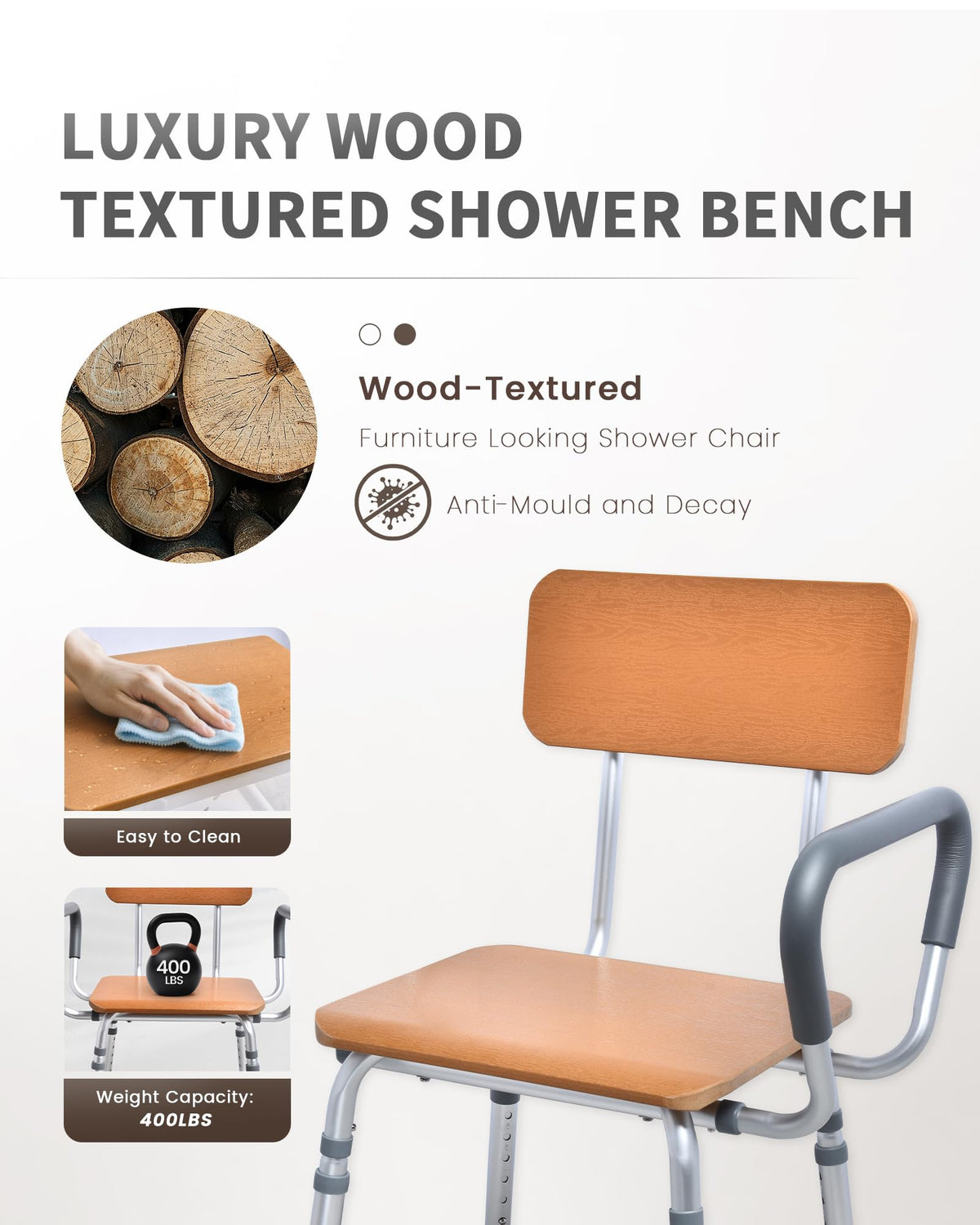Height Adjustable Shower Chair with Arms and Back L4697