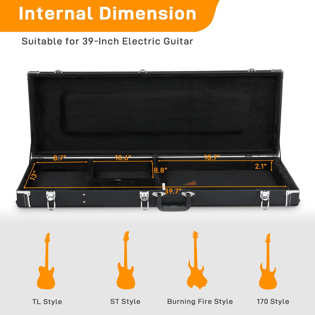 39-Inch Electric Guitar Hard Case with Thickened Padding, Black W20594