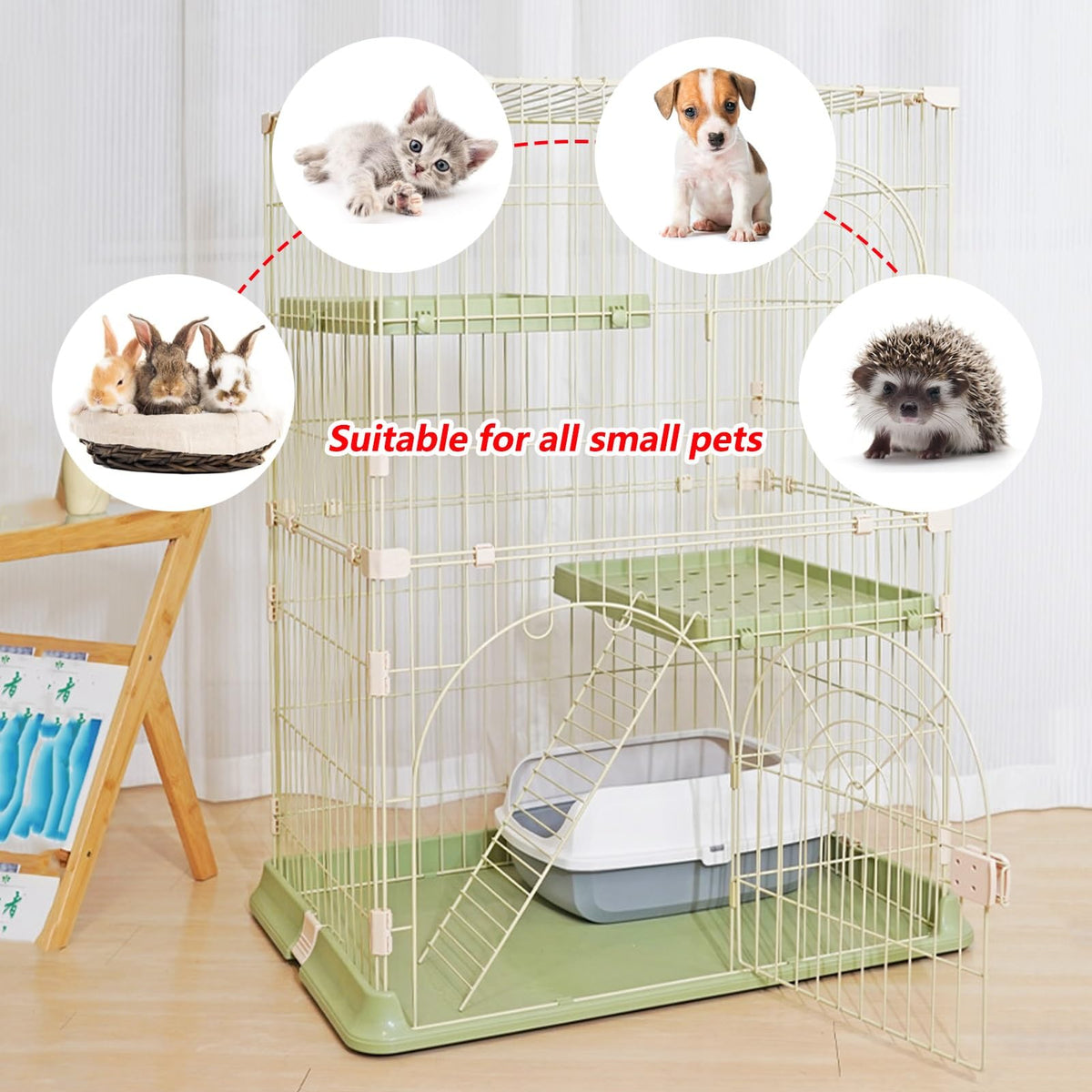 3/4-Tier Wire Cat Cage Playpen with Hammock and Platforms H536