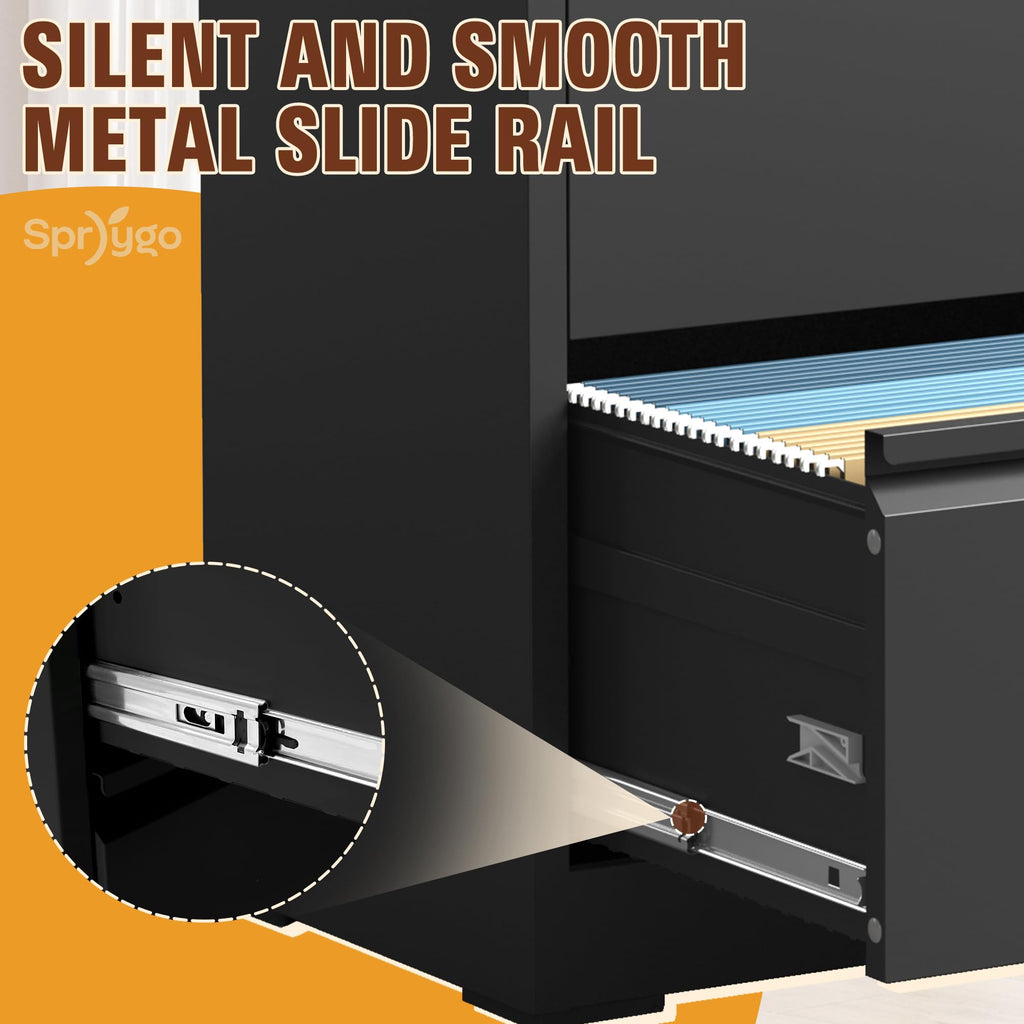 Black 4 Drawer Metal Lateral File Cabinet with Lock W40714