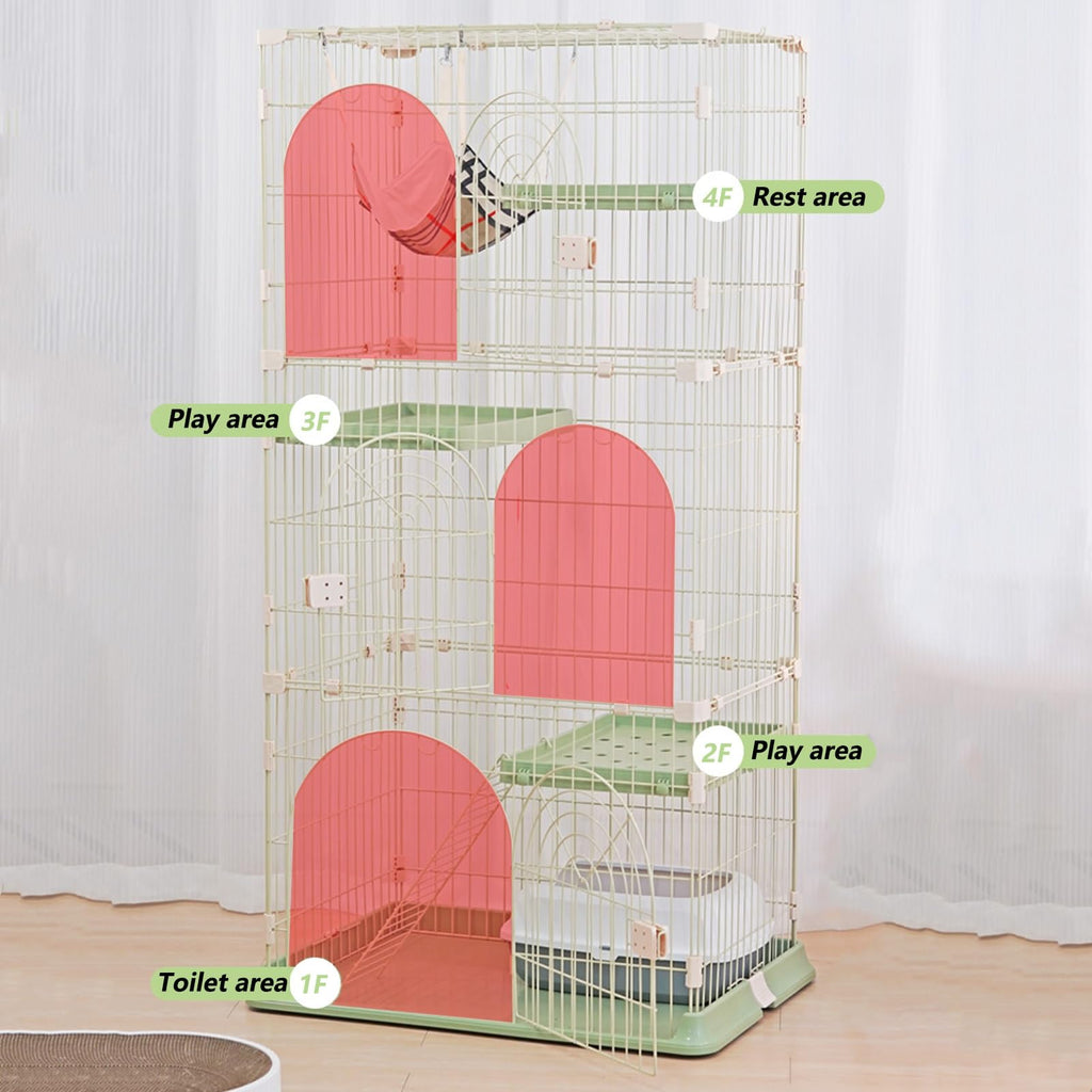 3/4-Tier Wire Cat Cage Playpen with Hammock and Platforms H536
