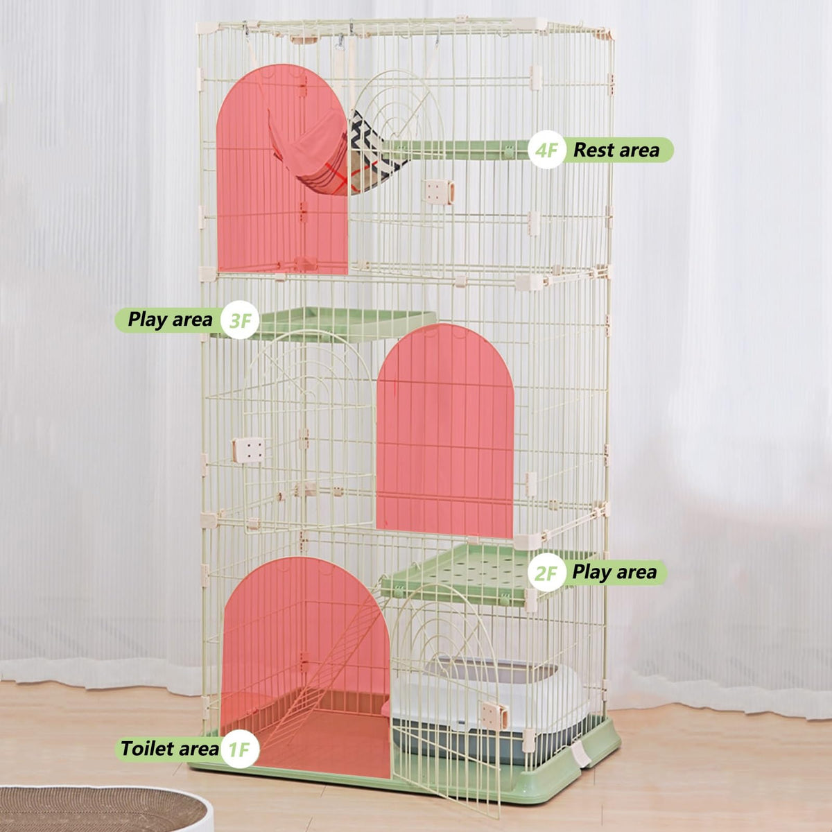 3/4-Tier Wire Cat Cage Playpen with Hammock and Platforms H536