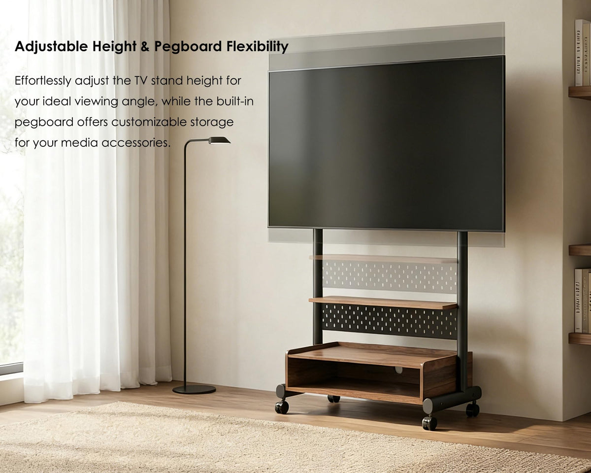 Rolling TV Floor Stand for 40-85in TVs, Height-Adjustable, Walnut H808966
