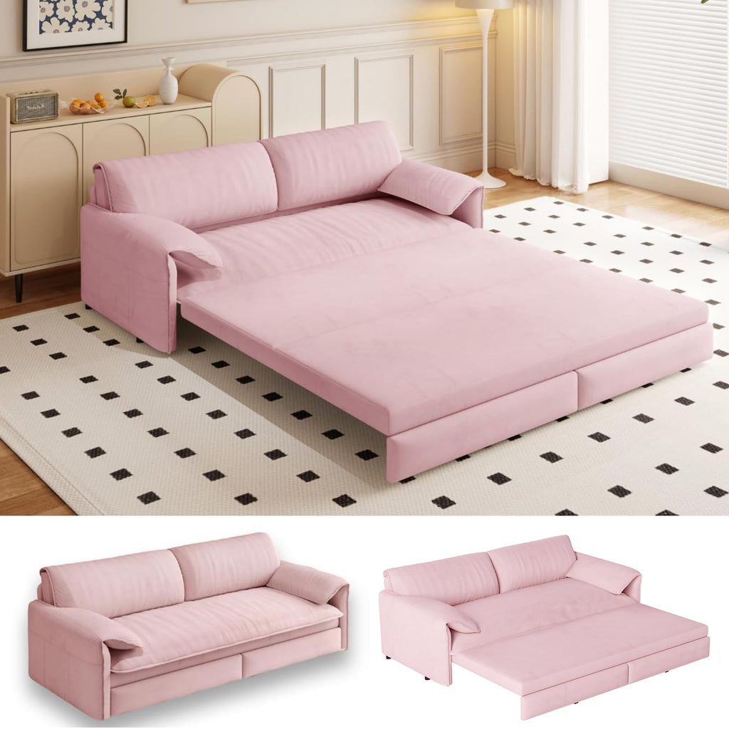 Queen Size Pink Velvet Convertible Futon Sofa Bed R3394