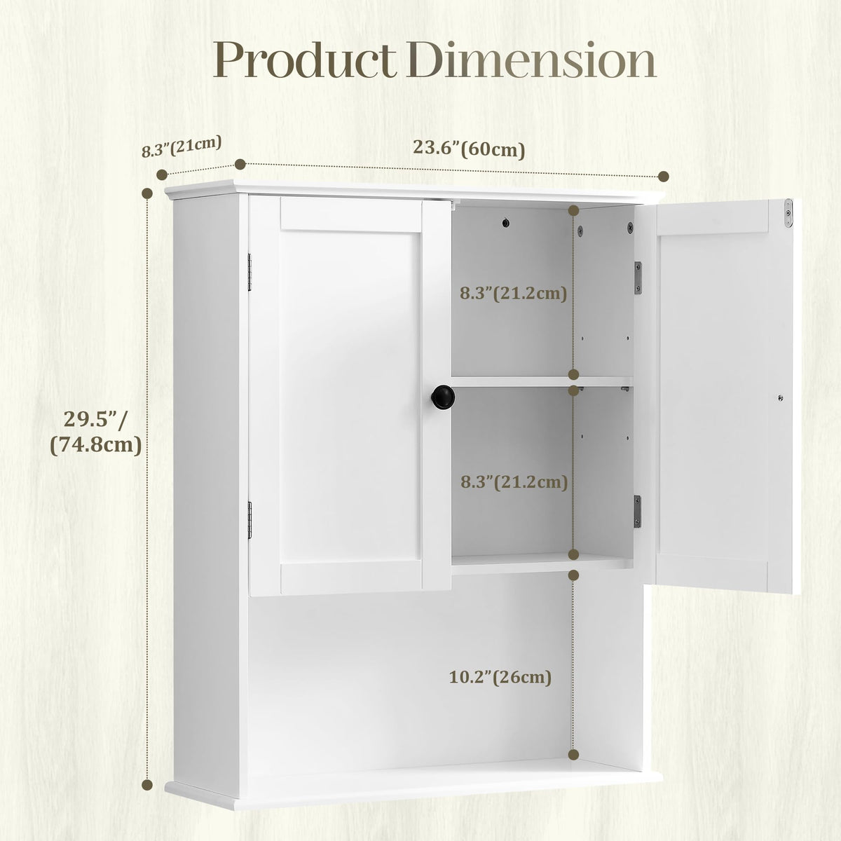 White 30" x 24" Wall Mounted Bathroom Cabinet with Adjustable Shelves O239