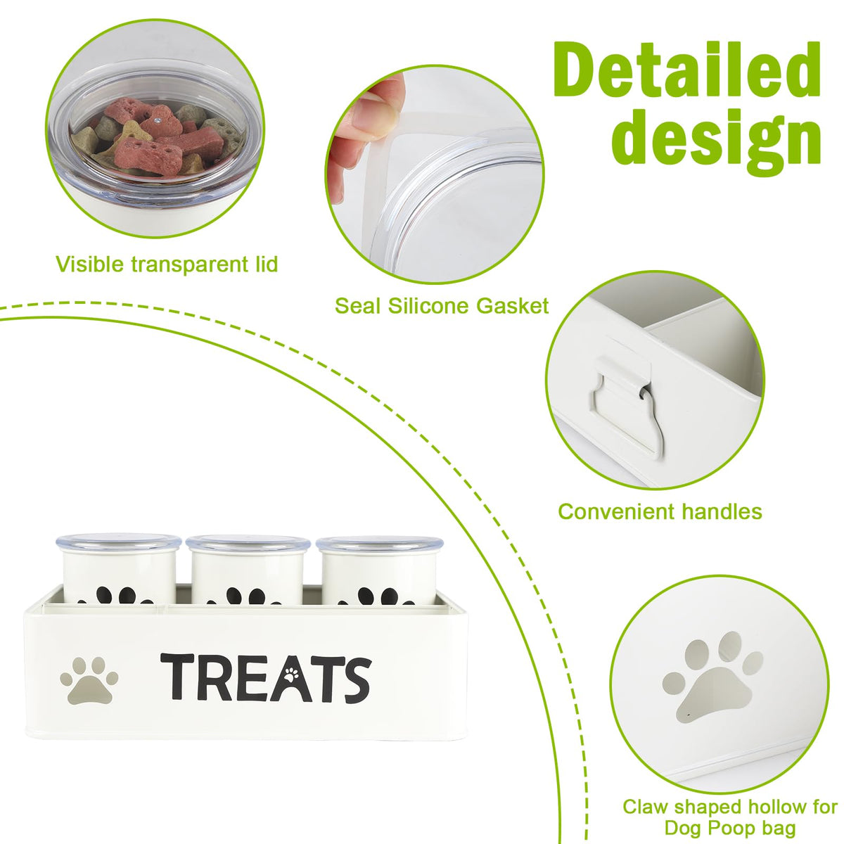 28oz Metal Dog Treat Container Set of 3 White X351