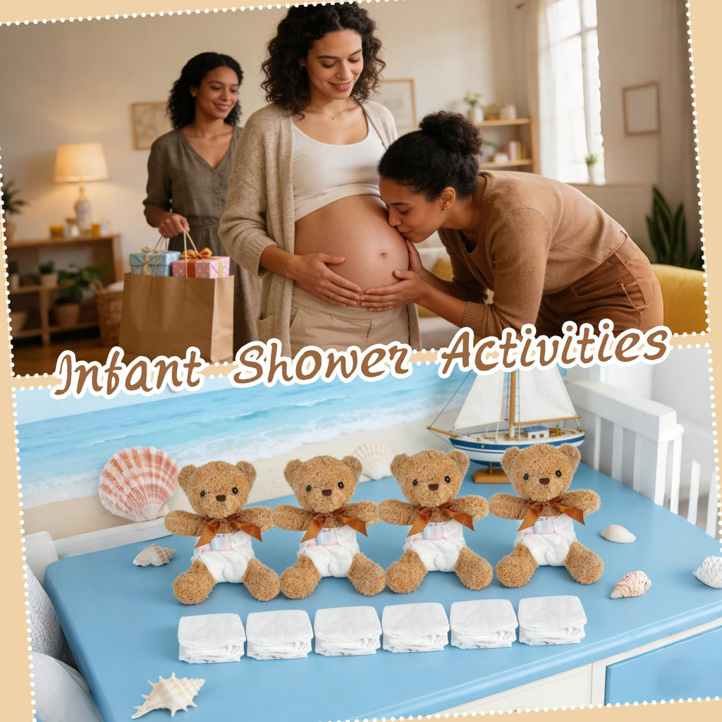 Baby Shower Games Set of 12 with Diapers, Baby Dolls, White Organza Bags and Blindfolds H24302