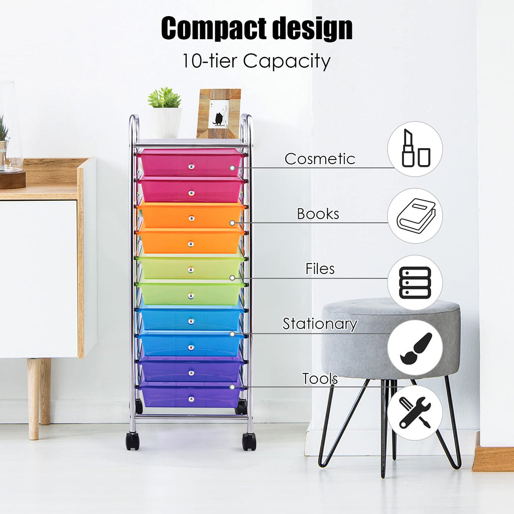 10 Drawer Rolling Storage Cart with Lockable Wheels Y5782